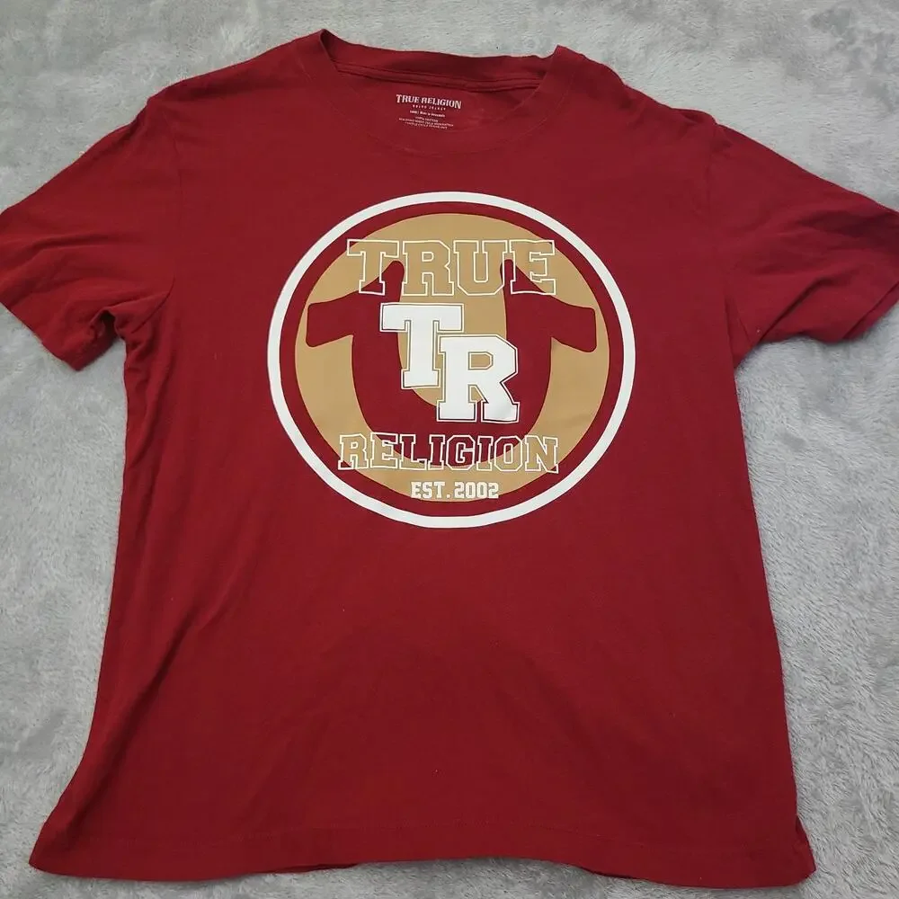 True Religion Shirt Mens Size‎ Large Red 02 Graphic Tee Casual Logo Adult